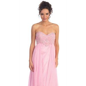 NEW SLEEVELESS STRAPLESS A-LINE CHIFFON GOWN EMBROIDERED WITH RHINESTONES GL1061